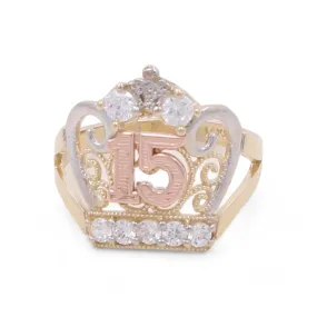 14K Tricolor Gold Fashion Sweet 15 Crown Ring