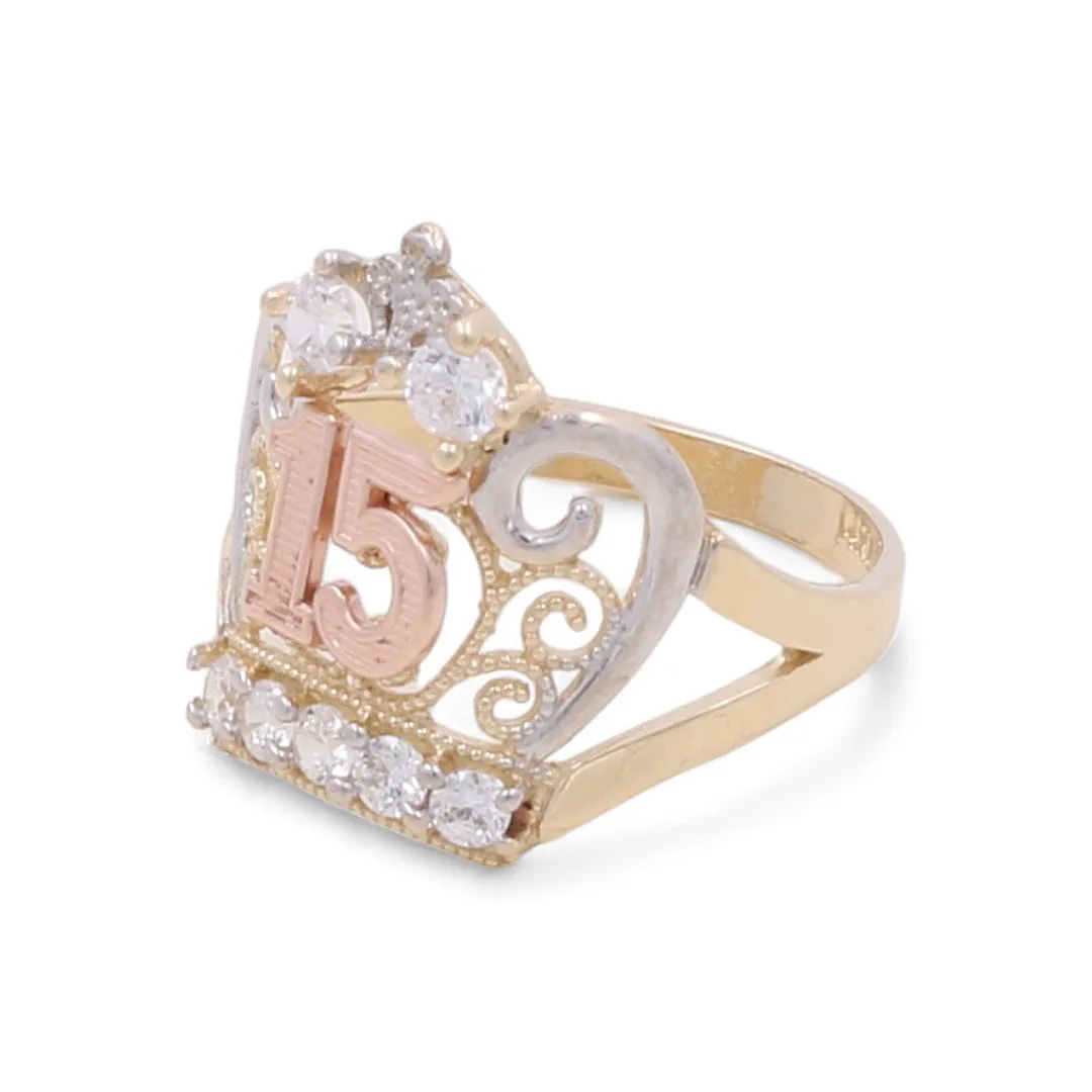 14K Tricolor Gold Fashion Sweet 15 Crown Ring