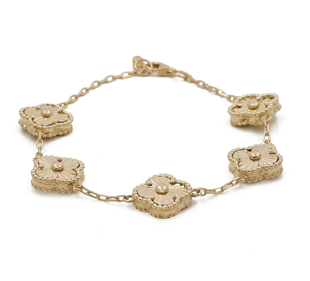 14K Yellow Gold Fashion 5 Flowers Bracelet