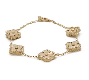 14K Yellow Gold Fashion 5 Flowers Bracelet