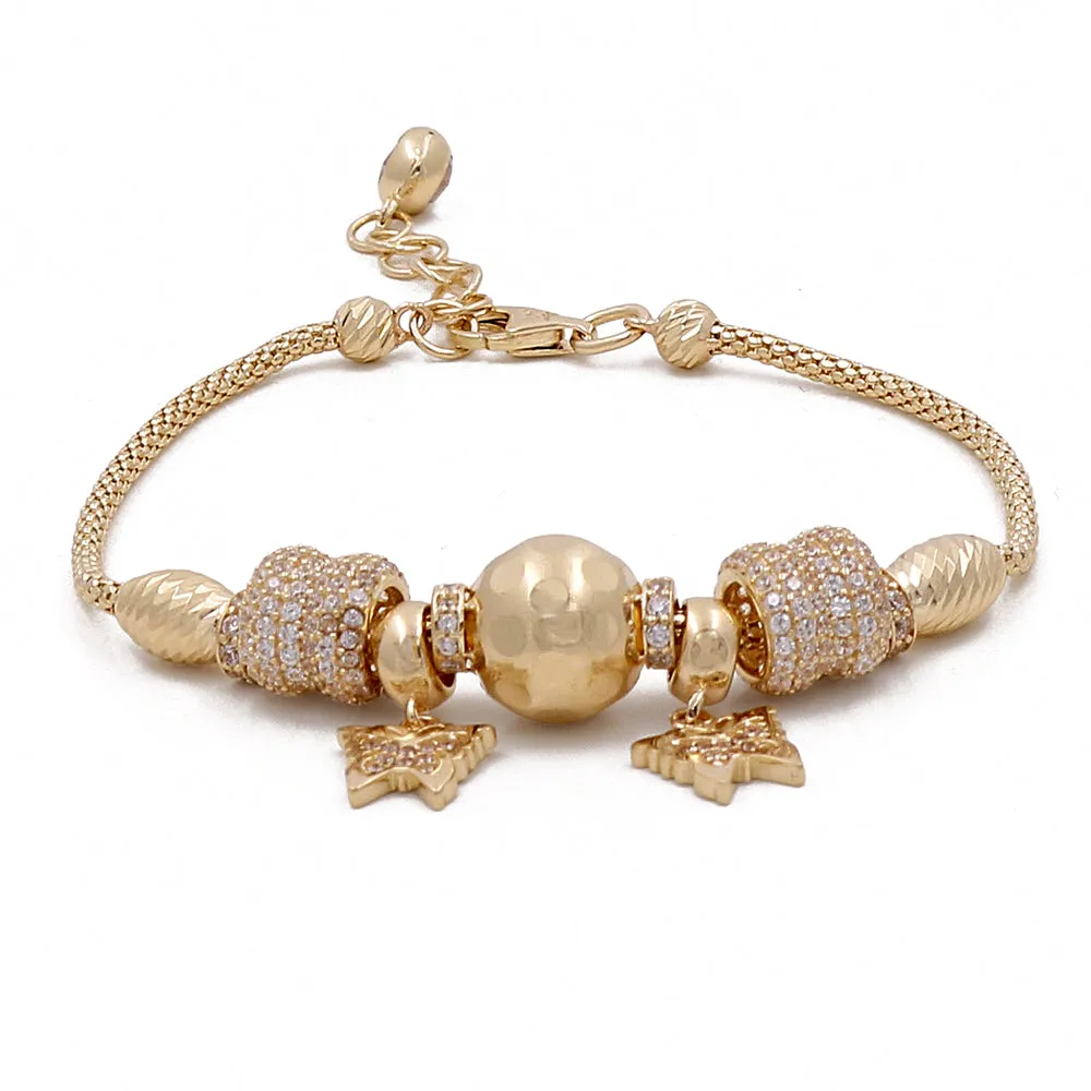 14K Yellow Gold Women's Fashion Link Beads Bracelet with Cubic Zirconias