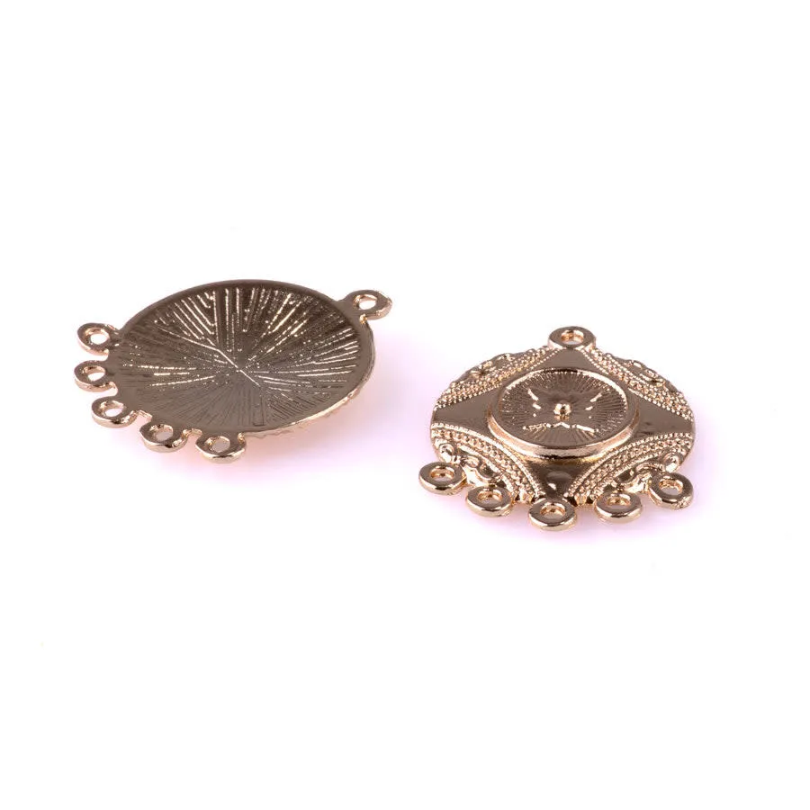31mm Intricate Design Round Connector from the Global Collection - Gold Plated (1 Pair)