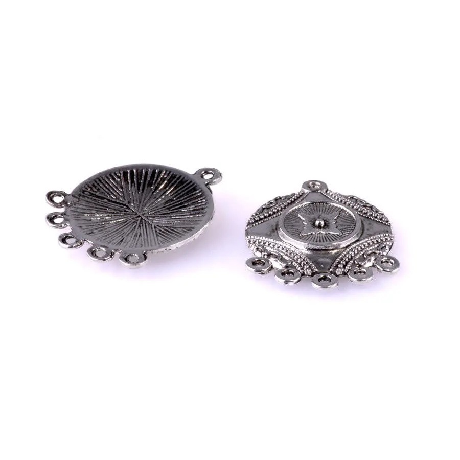 31mm Intricate Design Round Connector from the Global Collection - Silver Plated (1 Pair)