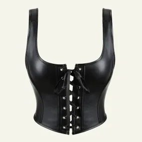 Backless Leather Corset Crop Top