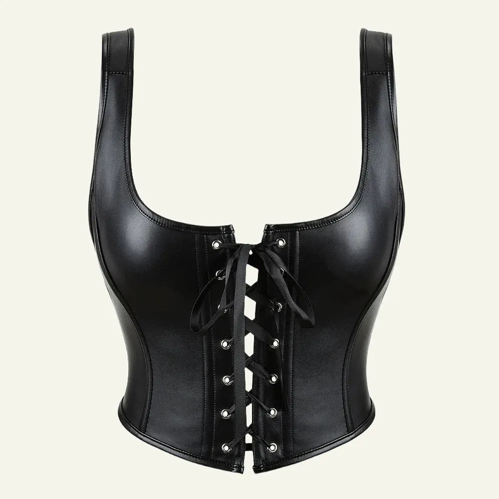 Backless Leather Corset Crop Top