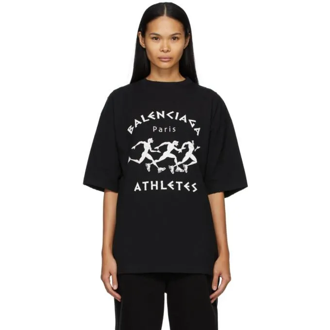 Balenciaga Black and White Marathon XL Fit T-Shirt