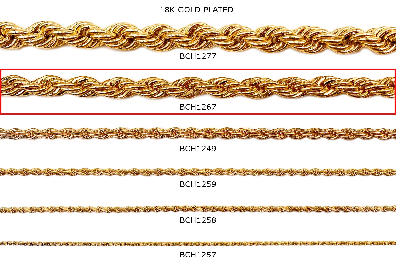 BCH1267  18k Gold Plated Rope Chain