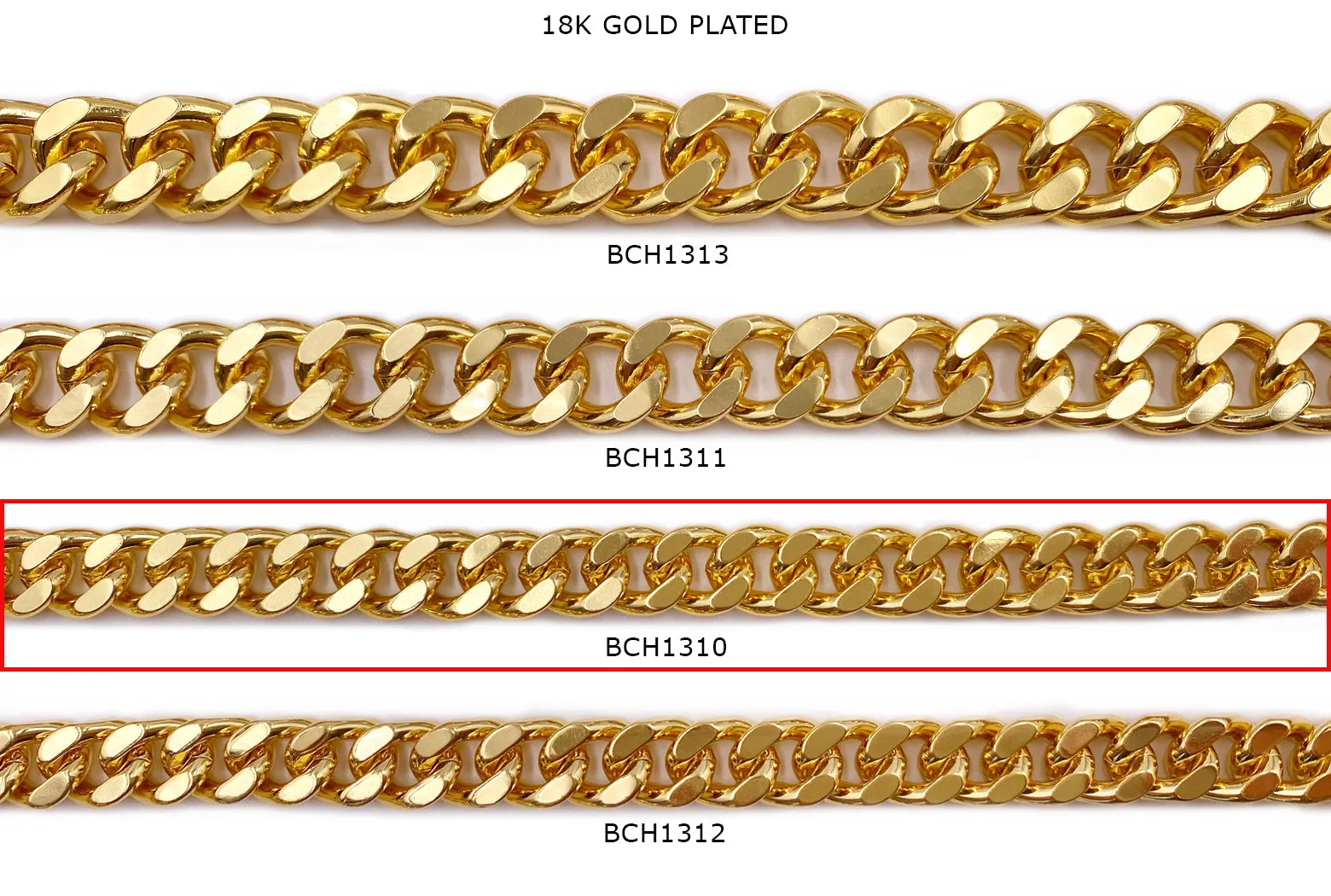 BCH1310  18k Gold Plated Curb Chain