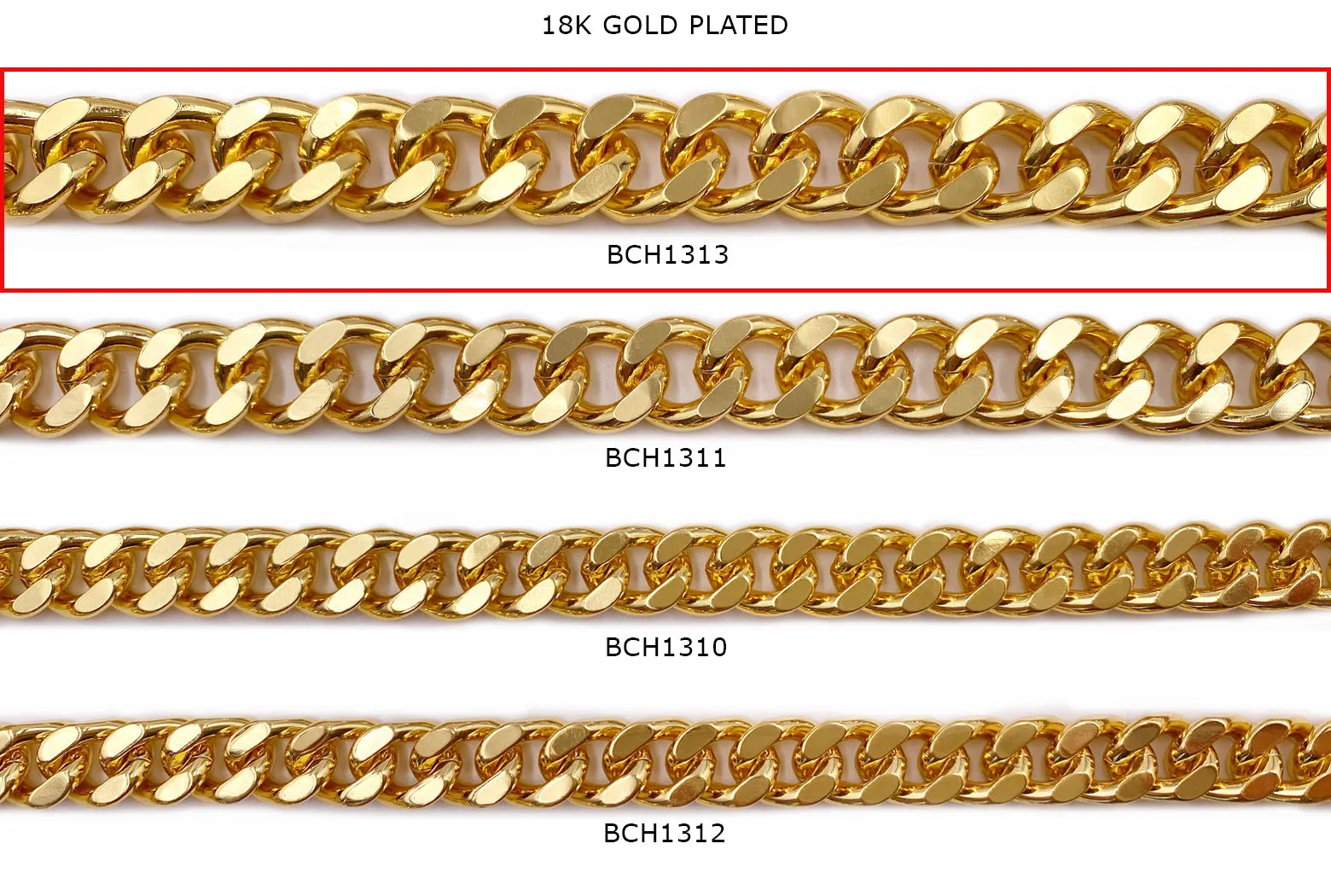 BCH1313  18k Gold Plated Curb Chain