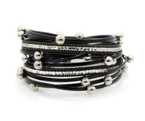 Beaded Black Double Wrap Leather Bracelet