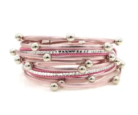 Beaded Pink Double Wrap Leather Bracelet