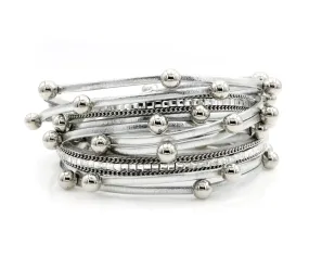 Beaded Silver Double Wrap Bracelet