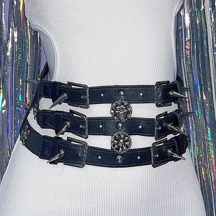 Black Studs Skeleton Waist Belt