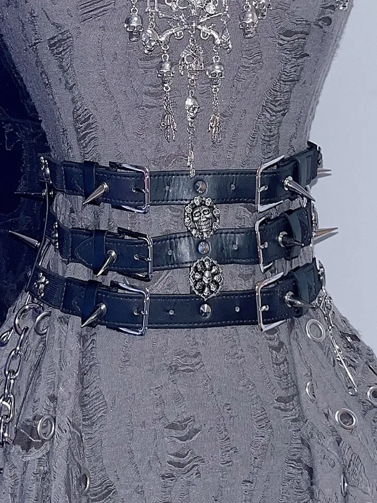 Black Studs Skeleton Waist Belt