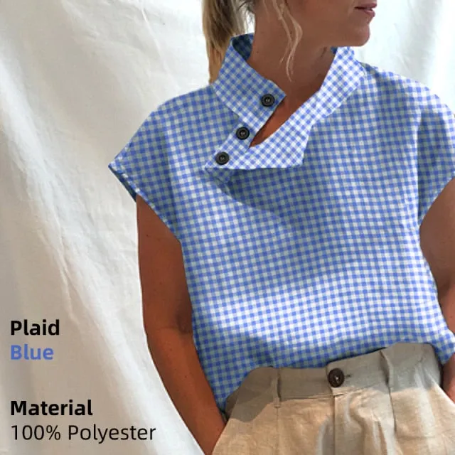 Blouse/Shirt for Women, Stylish Cotton Oversized Tunic, Short Sleeve Plaid or Solid Colors, Long Sleeve in Black or White