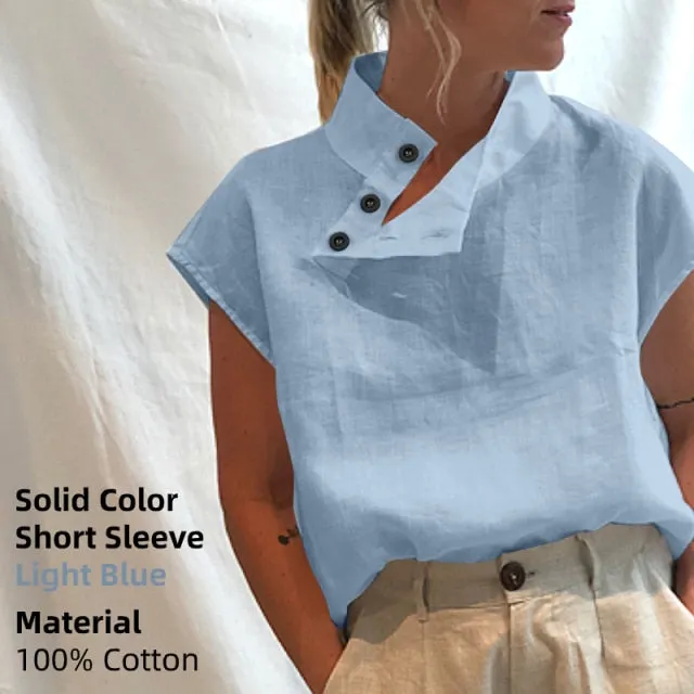 Blouse/Shirt for Women, Stylish Cotton Oversized Tunic, Short Sleeve Plaid or Solid Colors, Long Sleeve in Black or White