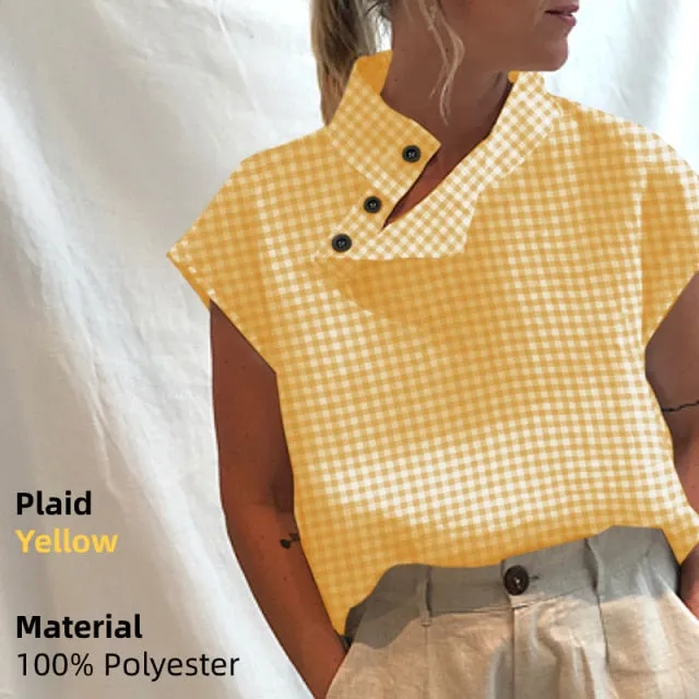 Blouse/Shirt for Women, Stylish Cotton Oversized Tunic, Short Sleeve Plaid or Solid Colors, Long Sleeve in Black or White