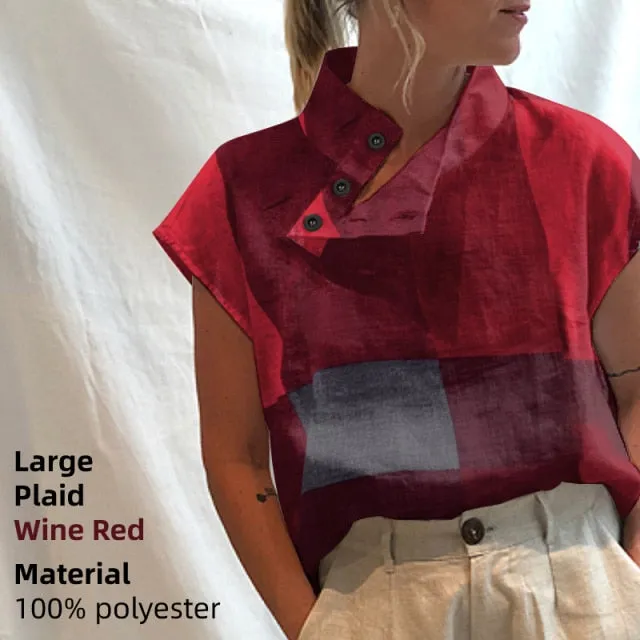 Blouse/Shirt for Women, Stylish Cotton Oversized Tunic, Short Sleeve Plaid or Solid Colors, Long Sleeve in Black or White