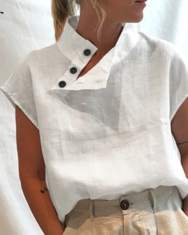 Blouse/Shirt for Women, Stylish Cotton Oversized Tunic, Short Sleeve Plaid or Solid Colors, Long Sleeve in Black or White
