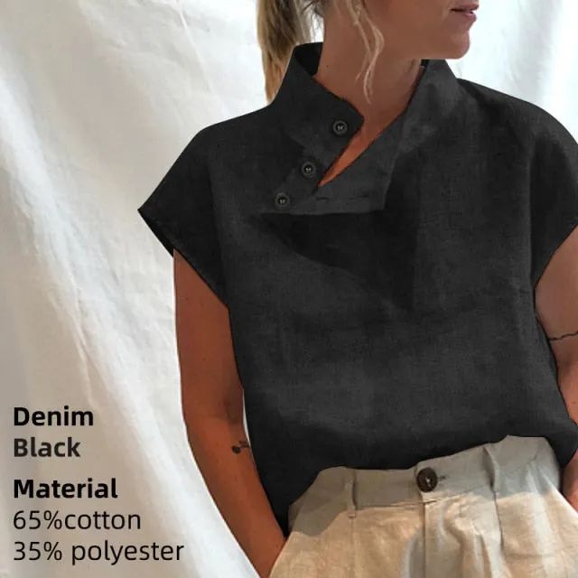 Blouse/Shirt for Women, Stylish Cotton Oversized Tunic, Short Sleeve Plaid or Solid Colors, Long Sleeve in Black or White