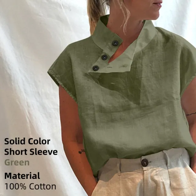 Blouse/Shirt for Women, Stylish Cotton Oversized Tunic, Short Sleeve Plaid or Solid Colors, Long Sleeve in Black or White