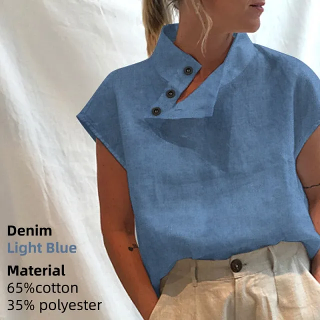 Blouse/Shirt for Women, Stylish Cotton Oversized Tunic, Short Sleeve Plaid or Solid Colors, Long Sleeve in Black or White