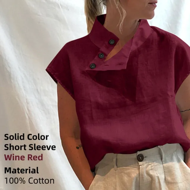 Blouse/Shirt for Women, Stylish Cotton Oversized Tunic, Short Sleeve Plaid or Solid Colors, Long Sleeve in Black or White