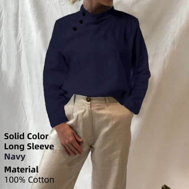 Blouse/Shirt for Women, Stylish Cotton Oversized Tunic, Short Sleeve Plaid or Solid Colors, Long Sleeve in Black or White