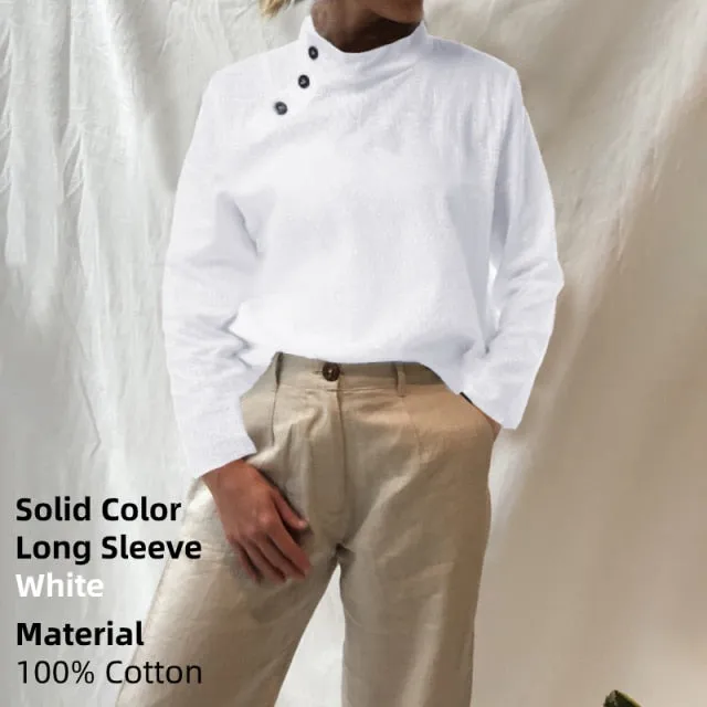 Blouse/Shirt for Women, Stylish Cotton Oversized Tunic, Short Sleeve Plaid or Solid Colors, Long Sleeve in Black or White
