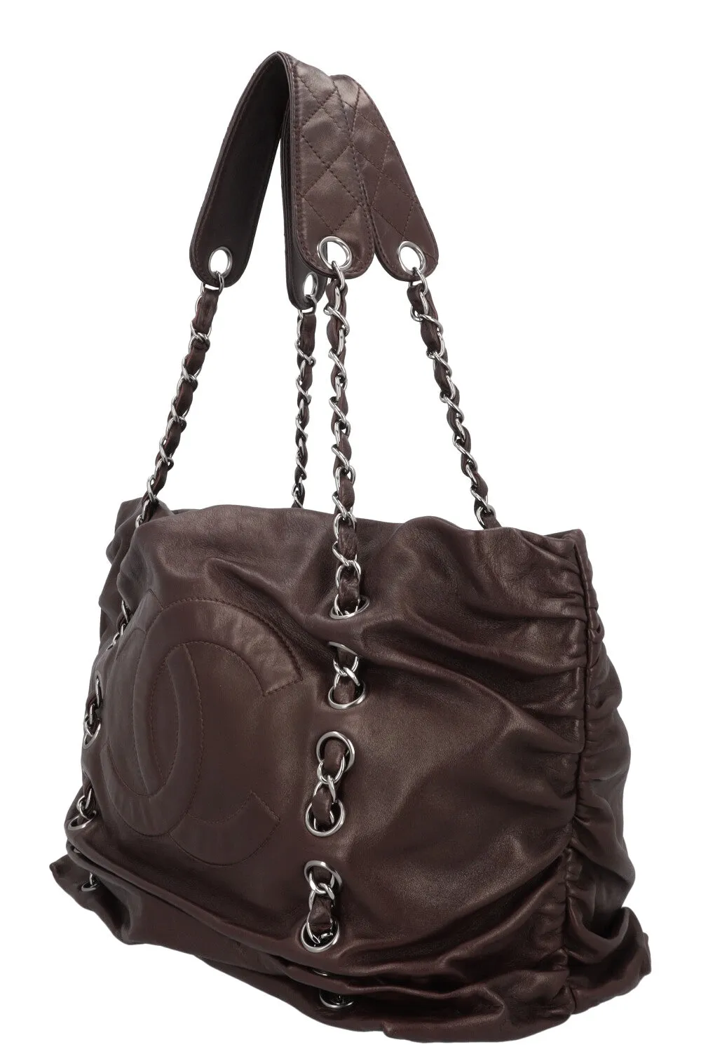 CHANEL Chain CC Tote Bag Brown Leather