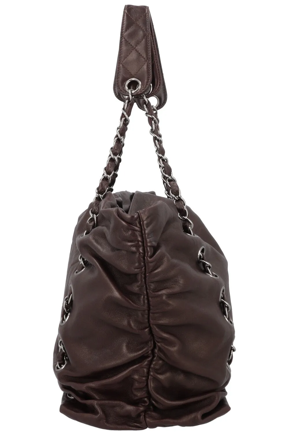 CHANEL Chain CC Tote Bag Brown Leather