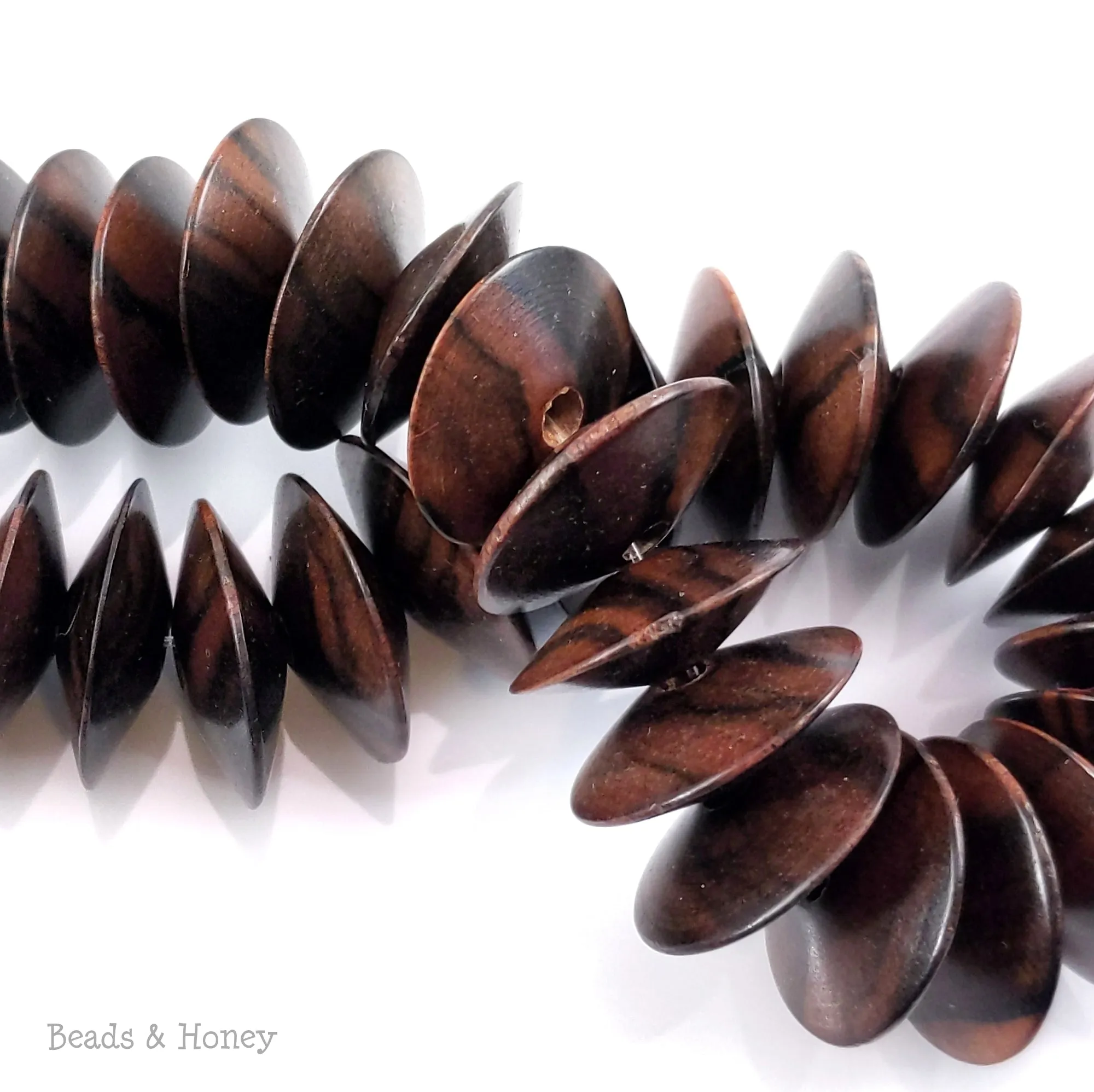 Ebony Wood Saucer 18x6mm (8-Inch Strand)