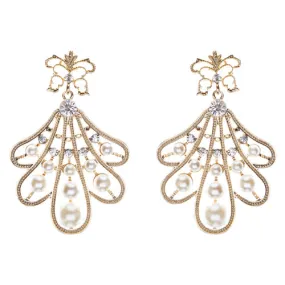 Flare Pearl Crystal Fashion Vintage Earrings Gold