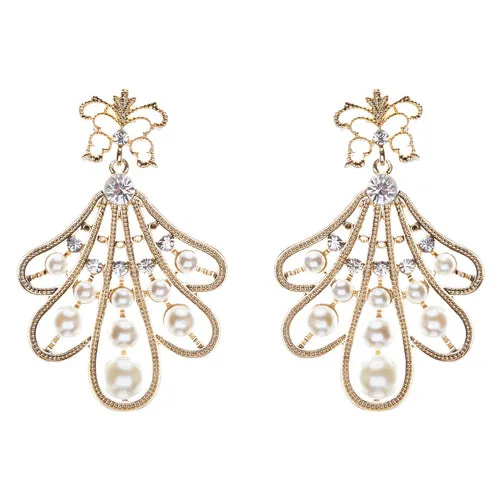 Flare Pearl Crystal Fashion Vintage Earrings Gold