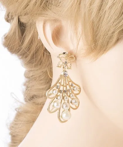 Flare Pearl Crystal Fashion Vintage Earrings Gold