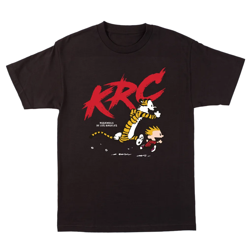 KRC CALVIN AND HOBBES T-SHIRT IN BLACK