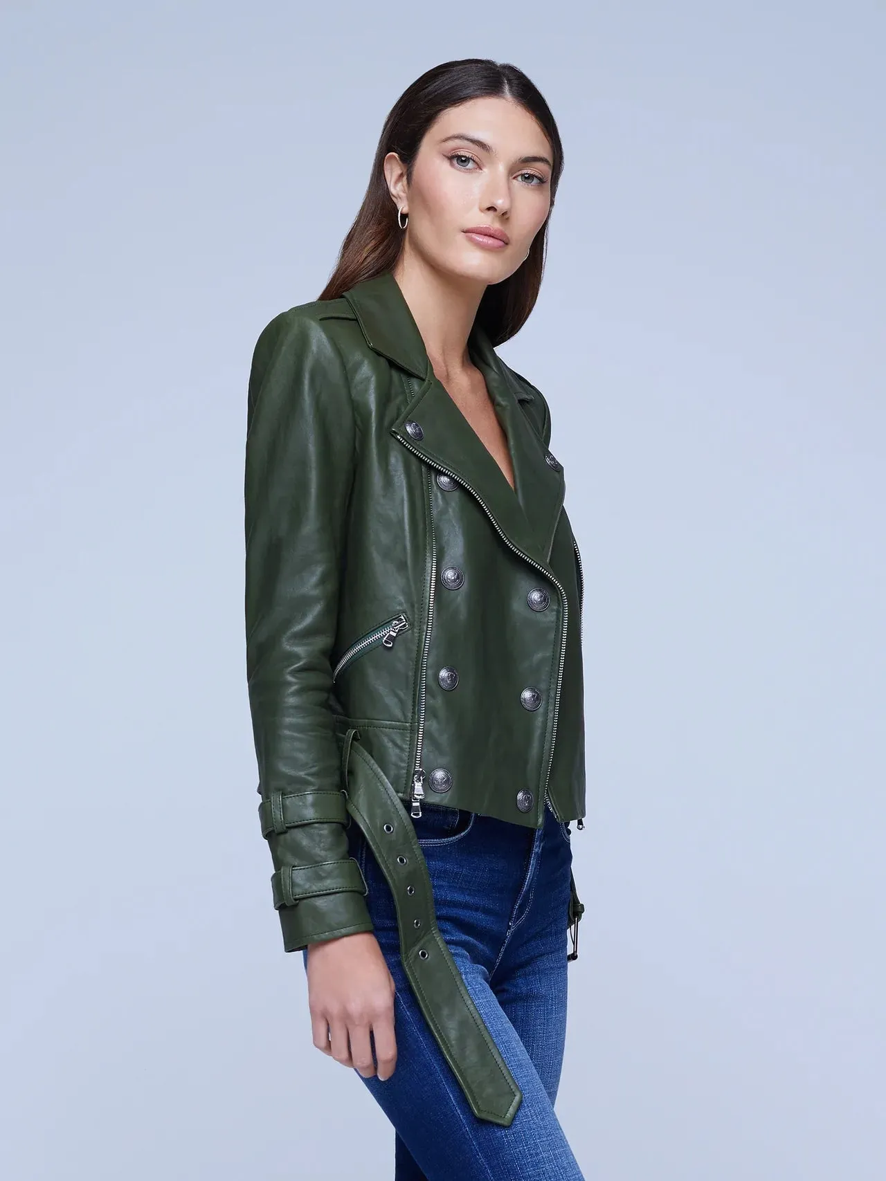 L’AGENCE Billie Belted Leather Jacket