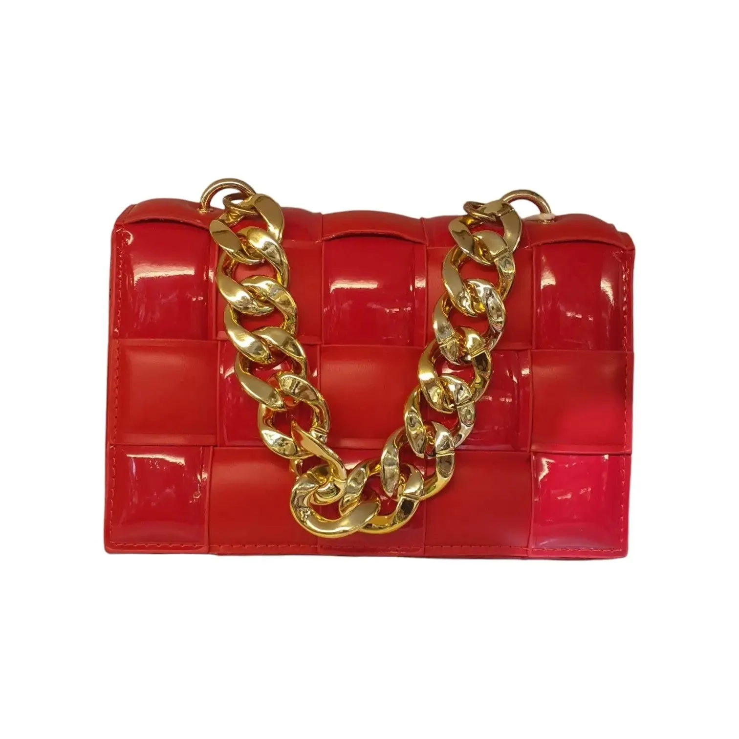 Plexy Plexy Woven Patent Leather Chain Bag