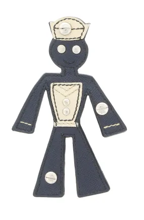 Prada Blue Lavender Leather Sailor Robot Brooch Pin-one size