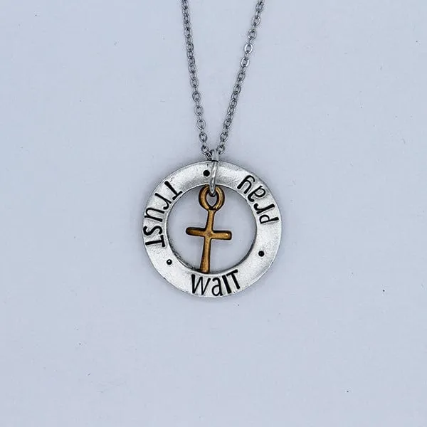 Pray Trust Wait Women's Cross Necklace