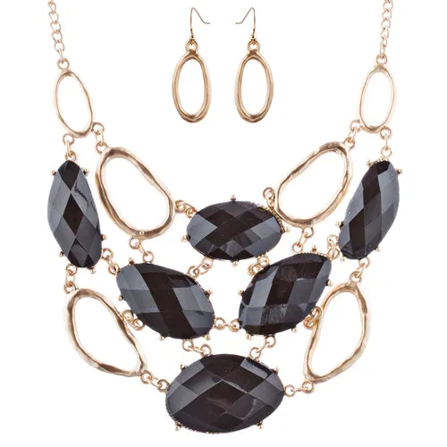 Stunning Bold Bib Style Fashion Statement Necklace Set JN276 Gold Black