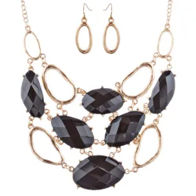 Stunning Bold Bib Style Fashion Statement Necklace Set JN276 Gold Black