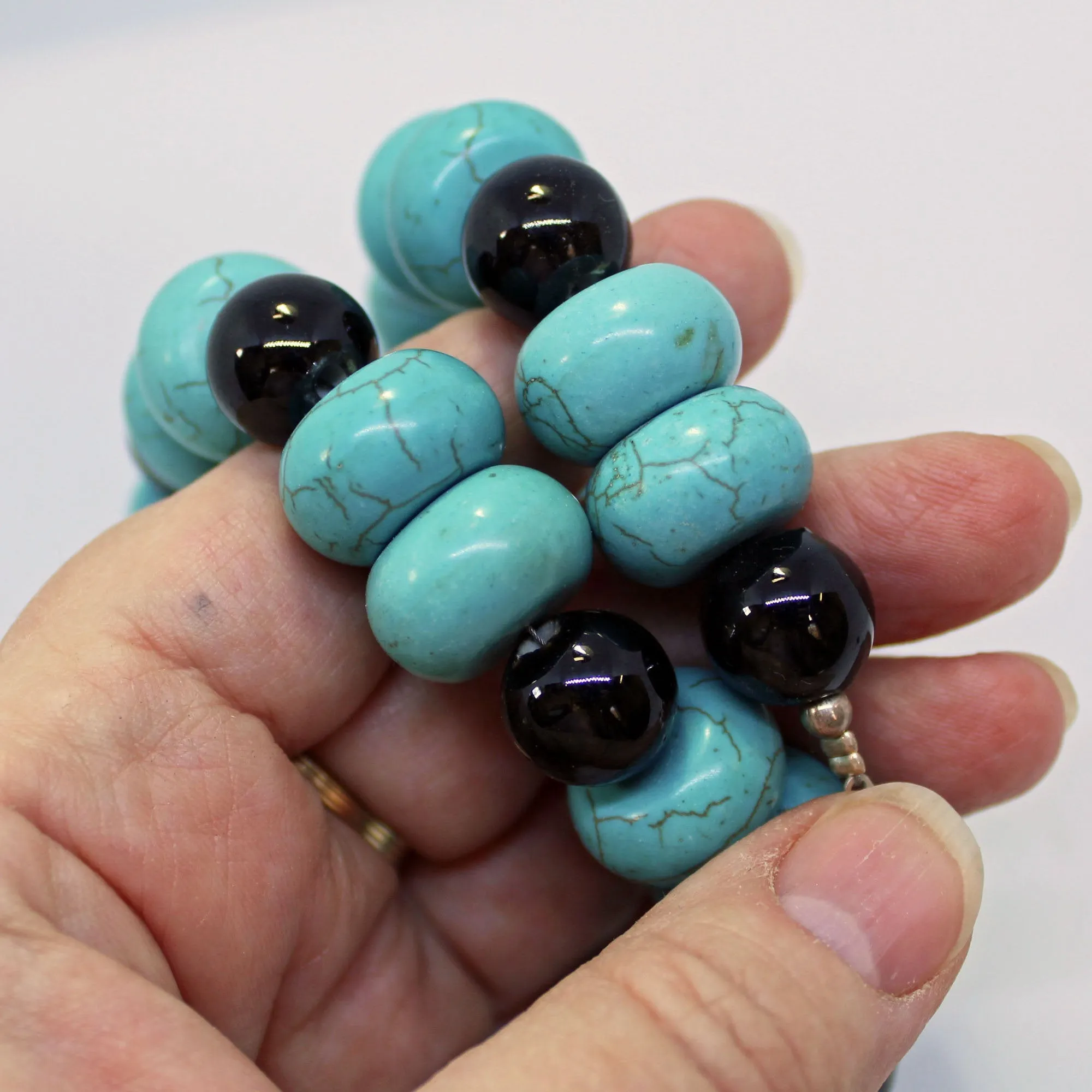 Turquoise & Black Porcelain Beads Necklace and Earrings Set