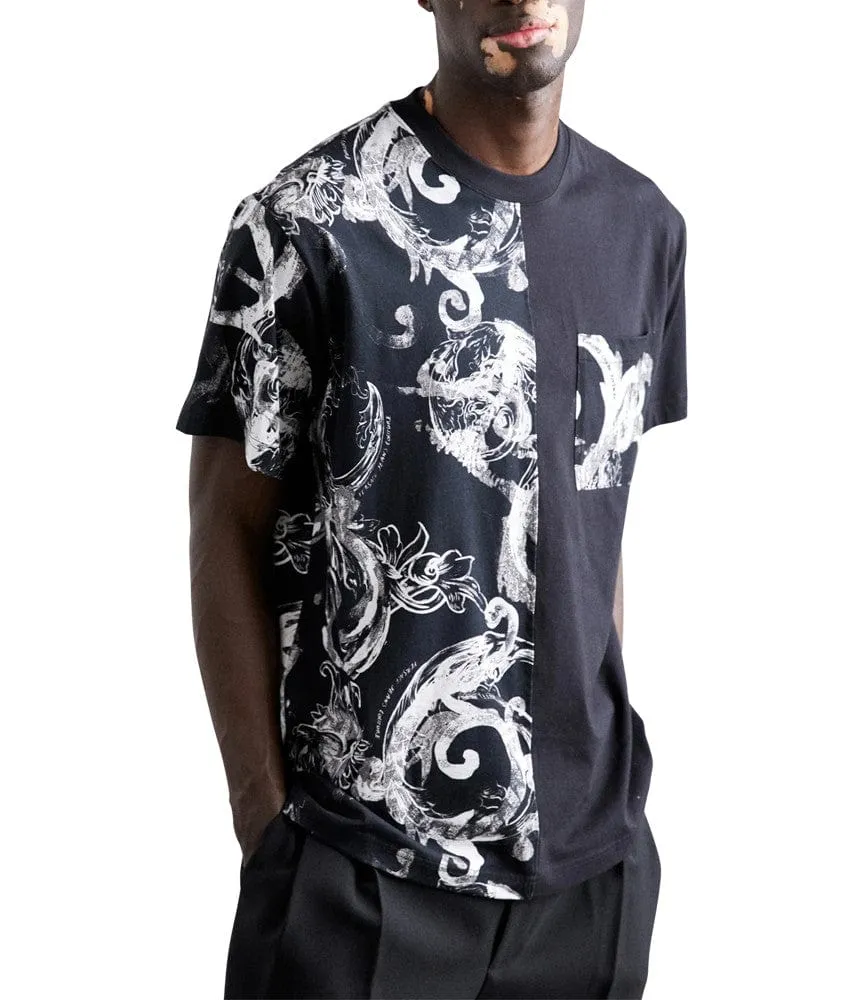 Versace Jeans Couture Black & White Baroque Split Graphic T-Shirt-
