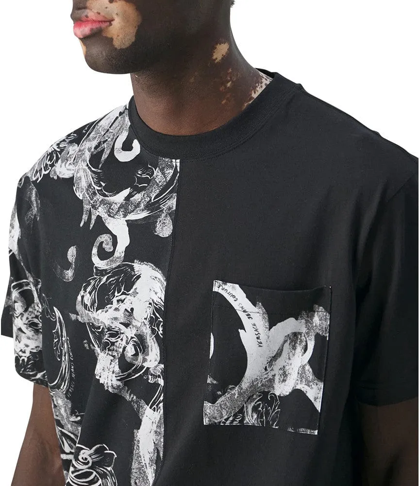 Versace Jeans Couture Black & White Baroque Split Graphic T-Shirt-