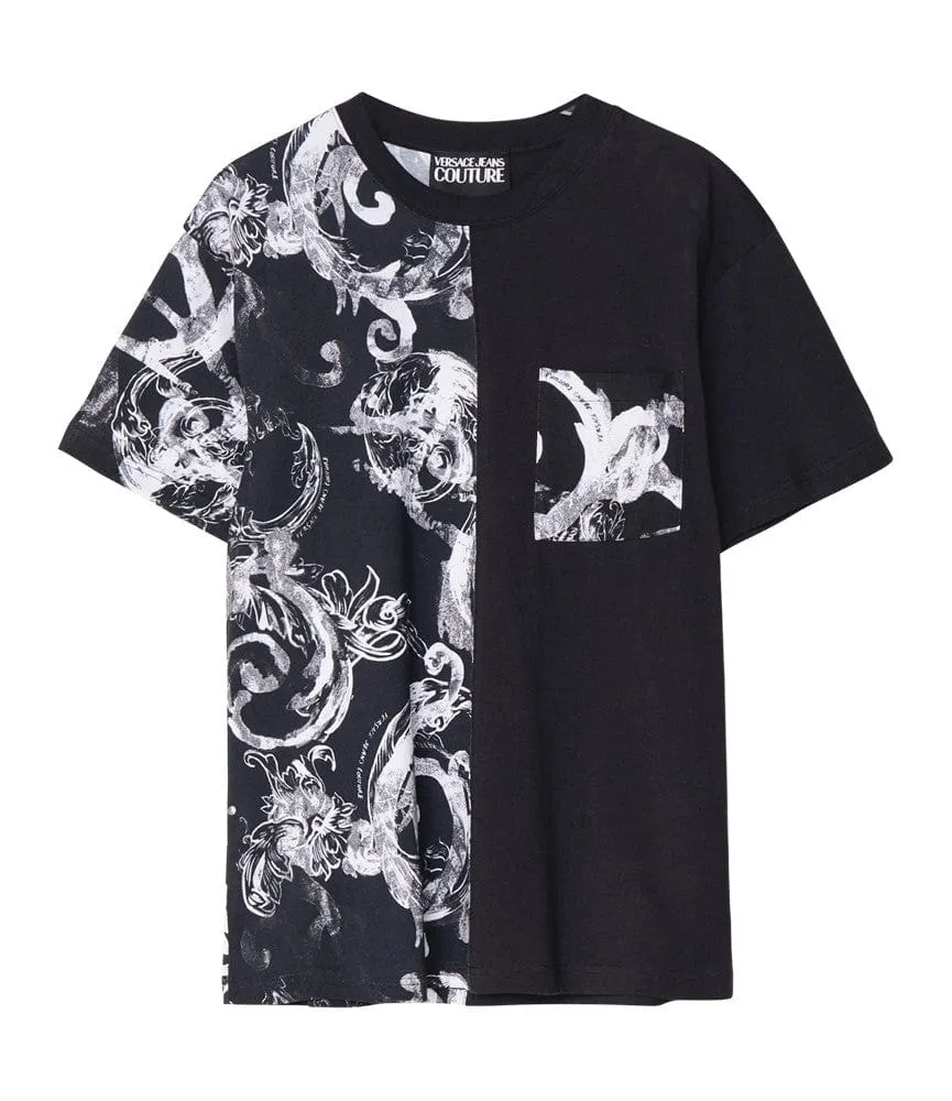 Versace Jeans Couture Black & White Baroque Split Graphic T-Shirt-