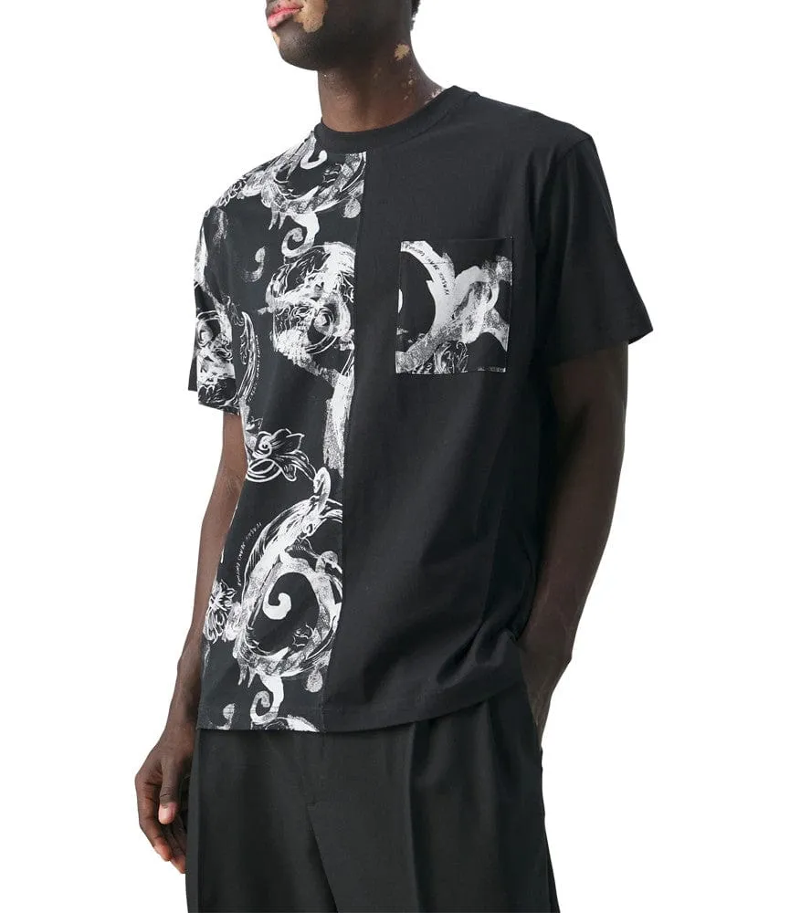 Versace Jeans Couture Black & White Baroque Split Graphic T-Shirt-