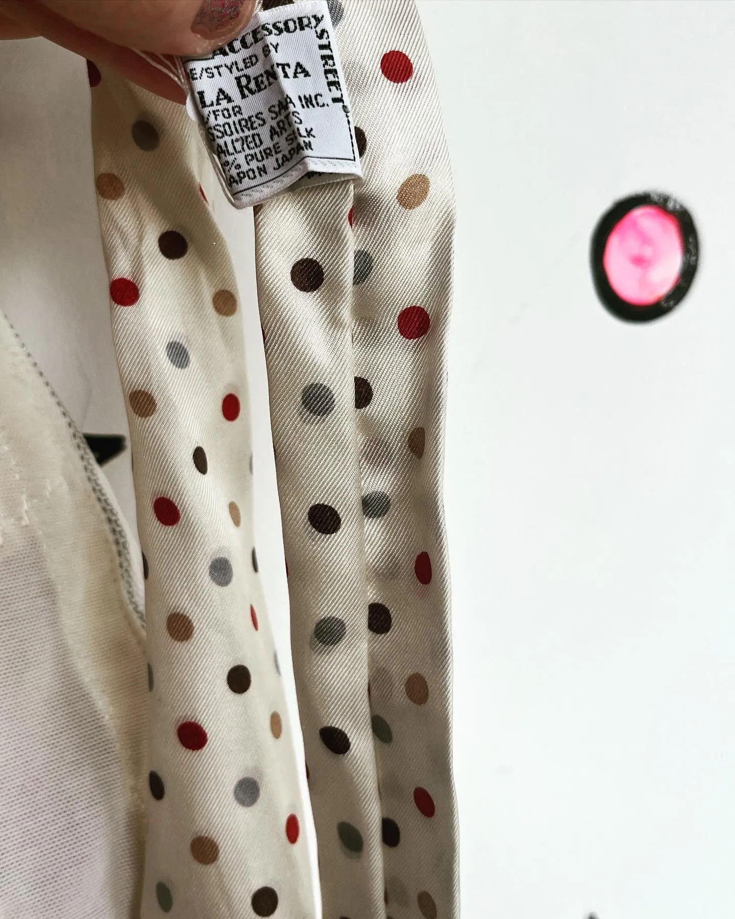 Vintage Oscar De La Renta Polka Dot Silk Scarf